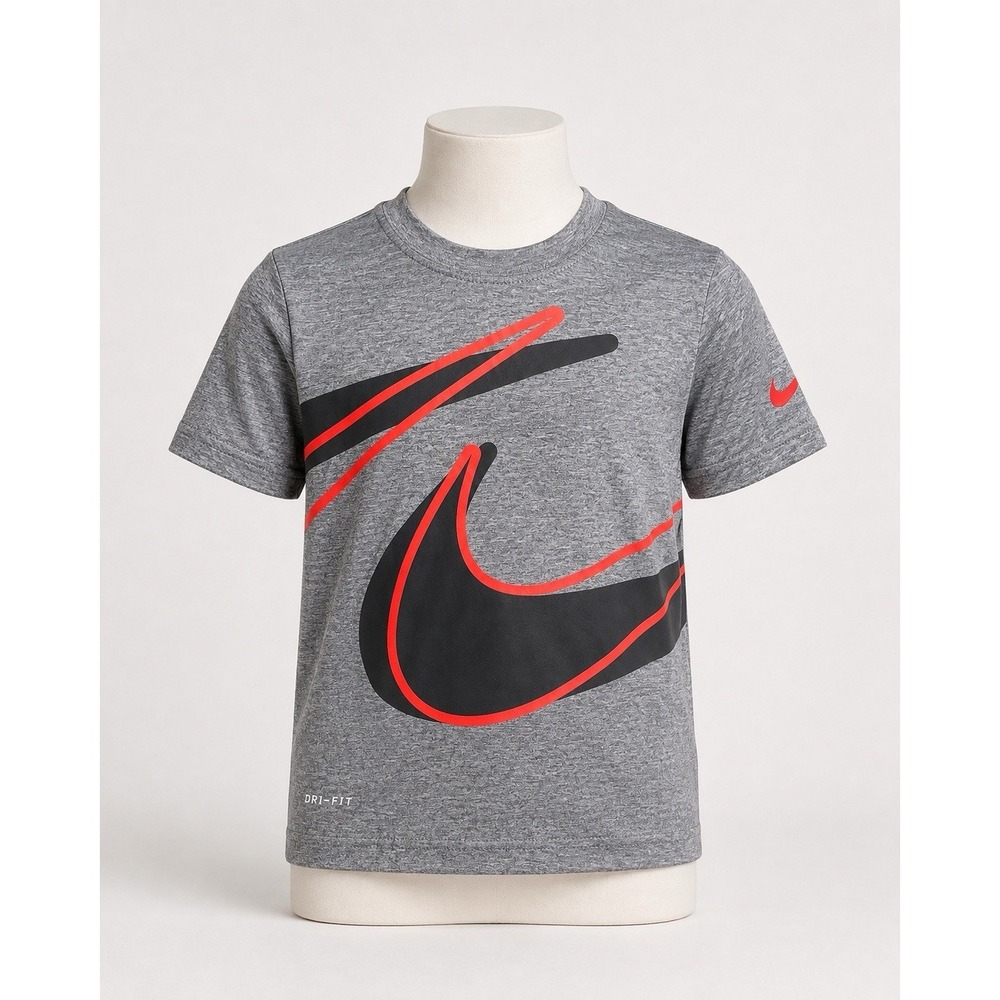 Nike Kids Graphic T-Shirt Dry-Fit Size 7 Medium Grey with Black Logo